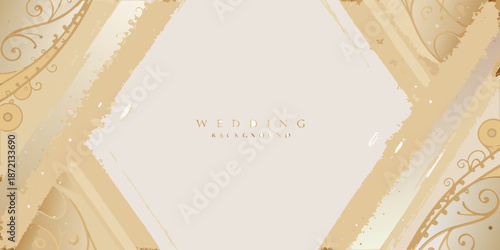 Elegant golden wedding background with floral ornaments and abstract brushstrokes