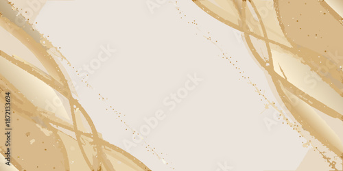 Elegant golden brushstrokes and scattered glitter on a clean white background