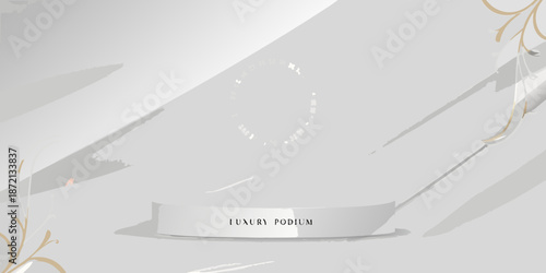 Abstract white platform with golden accents for product display or presentation