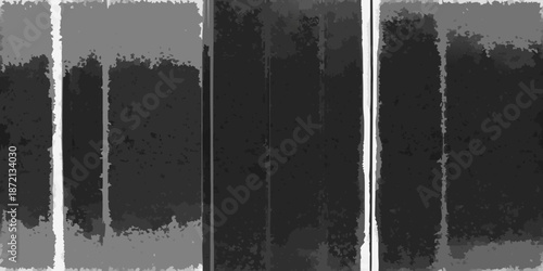 Abstract black and white vertical bands with rough textures and varying shades