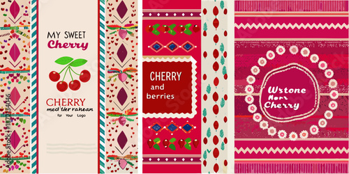 Repeating cherry patterns in vibrant red and pink textile designs