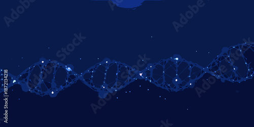 Abstract representation of a dna double helix structure with glowing particles