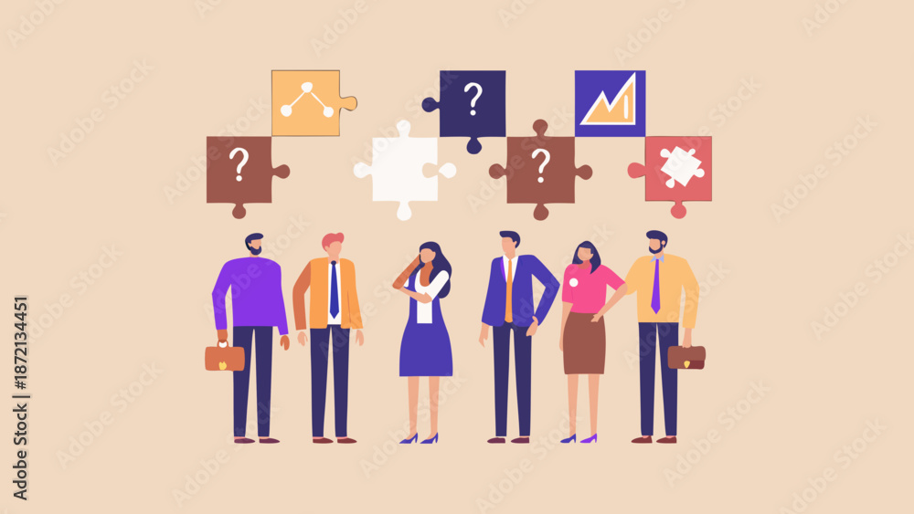 Fototapeta premium Teamwork solving puzzles represents collaboration problem solving and shared success in business