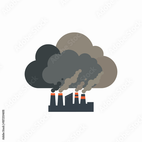 Isolated flat vector icon of city smog cloud, simple geometry, solid colors, white background.
