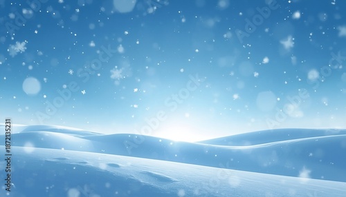 Wallpaper Mural A serene winter landscape with snow-covered hills and a clear blue sky during a snowfall Torontodigital.ca