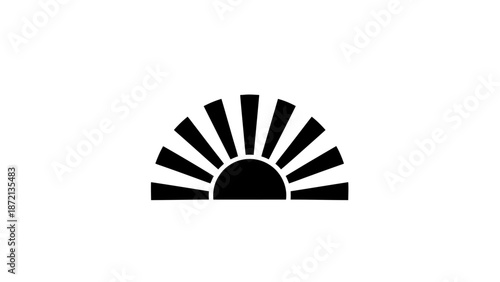 Minimalist black and white sunrise icon with radiating lines.