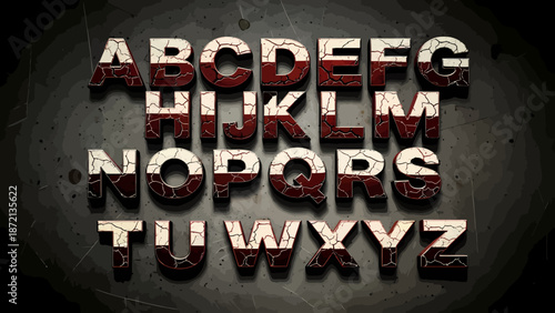 Distressed Grunge Alphabet Letters with Cracked Texture - Graphic Design Elements