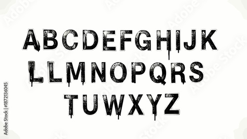 Grunge Alphabet Letters A to Z with Dripping Effect Typography Font Design