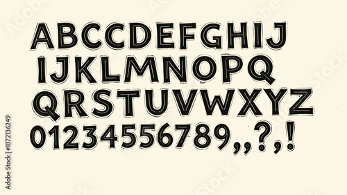 Custom Retro Typography Alphabet With Numbers and Punctuation