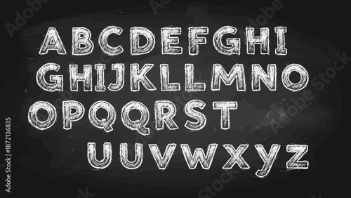 Alphabet Letters in Chalk on a Chalkboard - A Vintage and Educational Set of Characters for Learning and Design