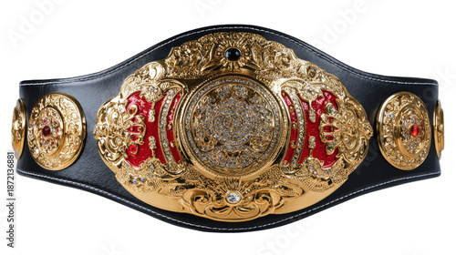 Luxury championship boxing belt with golden details symbolizing victory success power sports competition and professional achievement on white background