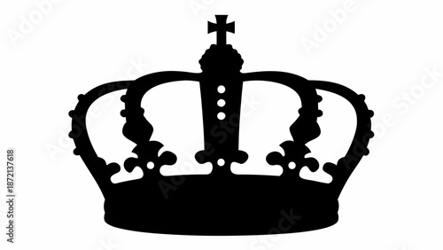 Elegant black crown silhouette with cross on white background