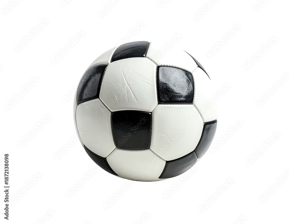 Fototapeta premium A classic black and white soccer ball, isolated against a dark backdrop