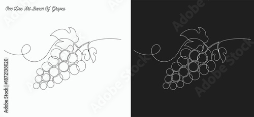 Grapes line drawing, continuous one line drawing of a bunch of grapes, representing elegance and natural sweetness, line art style vector illustration. 
