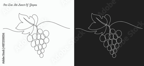 Grapes line drawing, continuous one line drawing of a bunch of grapes, representing elegance and natural sweetness, line art style vector illustration. 