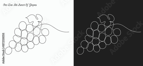 Grapes line drawing, continuous one line drawing of a bunch of grapes, representing elegance and natural sweetness, line art style vector illustration. 