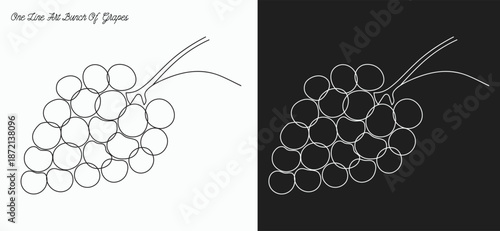 Grapes line drawing, continuous one line drawing of a bunch of grapes, representing elegance and natural sweetness, line art style vector illustration. 