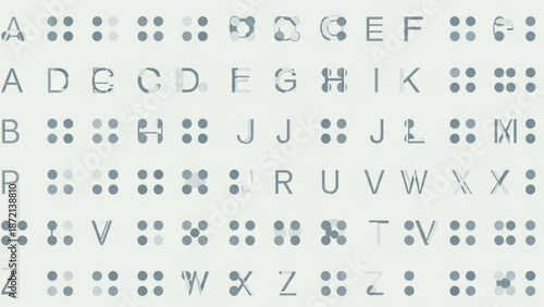 Braille alphabet letters on white background for education and communication with accessibility and visual impairment and disabled and learning