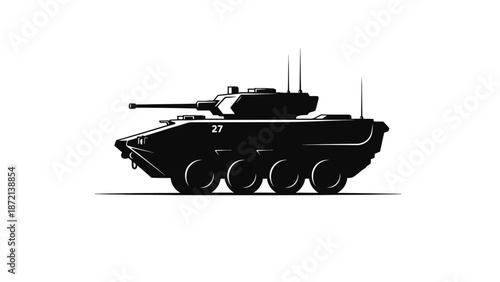 Military Tank Silhouette on White Background.