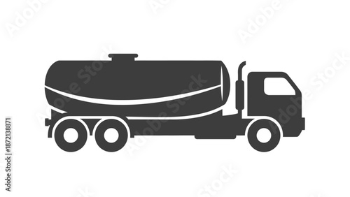 Black Silhouette of a Tanker Truck on White Background.