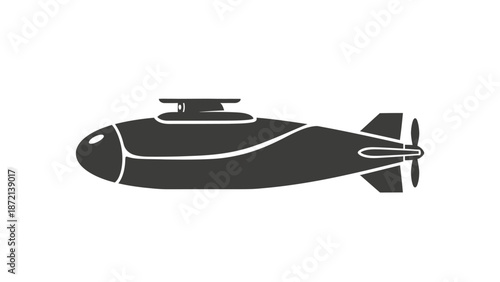 Simple black submarine icon on white background.