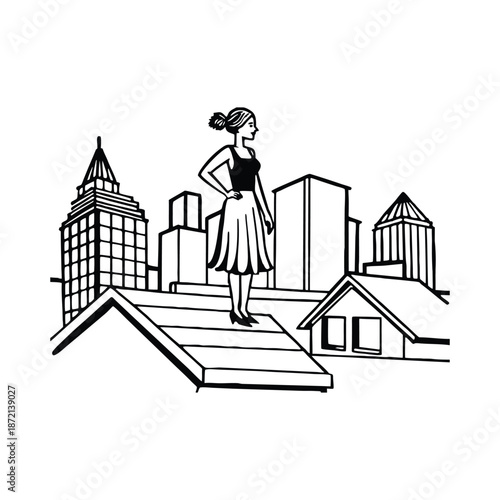 Woman standing rooftop silhouette
