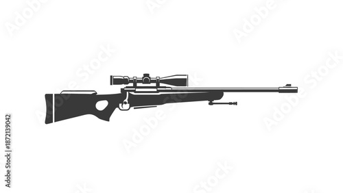 Black and white illustration of a sniper rifle with scope.