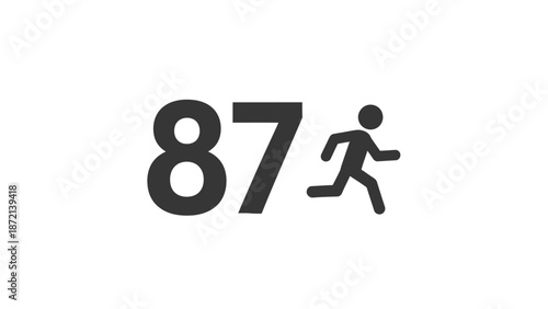 Running Man Icon with Number 87 Simple Design.