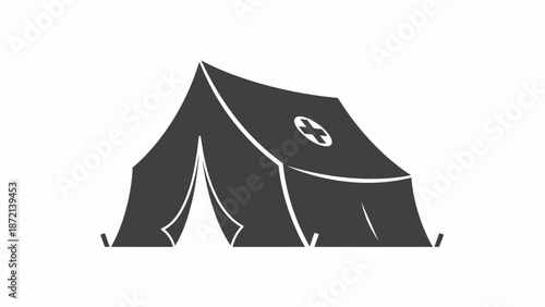 Simple black and white illustration of a tent.