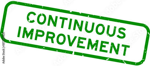 Grunge green continuous improvement word rubber square seal stamp on white background