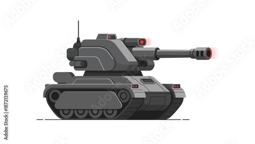 Modern Military Tank Illustration with Cannon and Tracks.