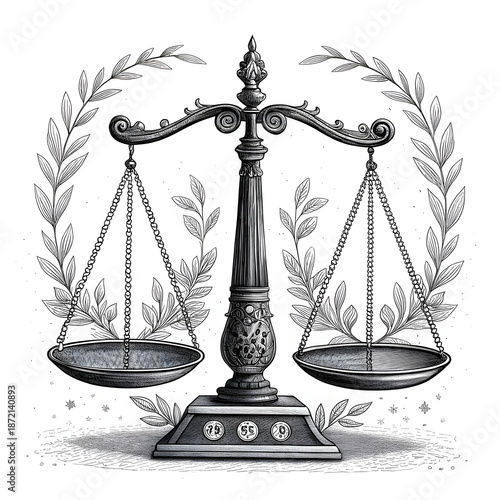 elegant scale of justice in black and white