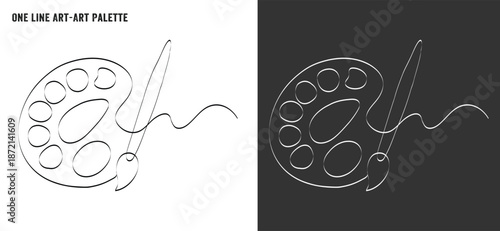 One line art palette line icon, one line art palette and brush vector icon, single line, one continuous line, simple, hand drawn and sketch style, for icons, symbols, signs or logos