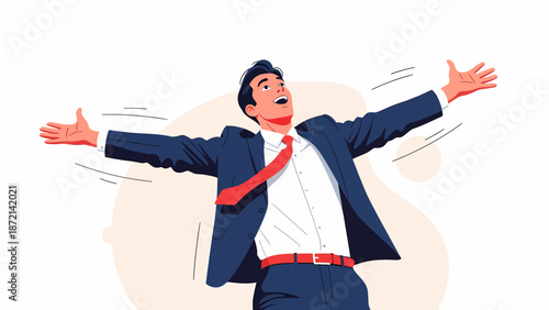 Illustration of a successful businessman celebrating with open arms.