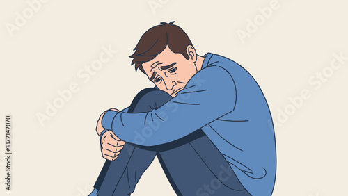 Man Embracing Knees A Portrait of Sadness and Isolation.