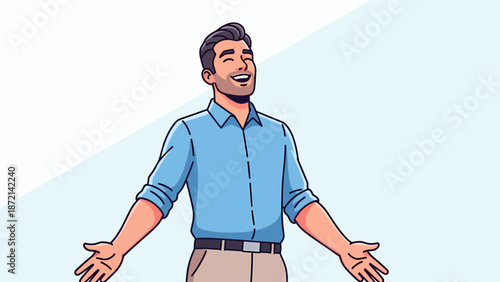 Man with Open Arms Expressing Joy and Happiness.