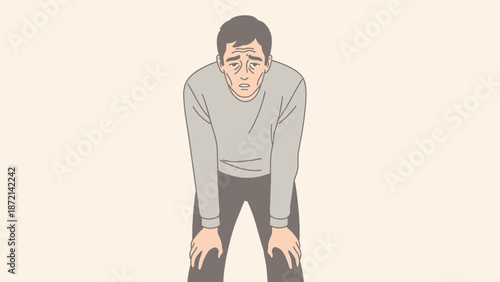 Man with hands on knees looking exhausted and overwhelmed.