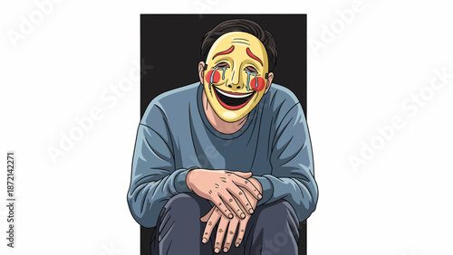 Person Wearing a Traditional Korean Hahoe Mask with a Smiling Expression.