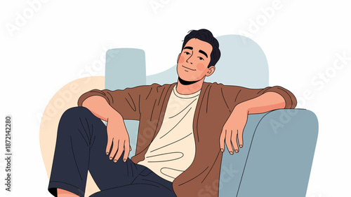 Relaxed Man Lounging on a Chair with Casual Confidence.