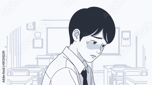 Sad Student in Classroom A Portrait of Despair and Isolation.