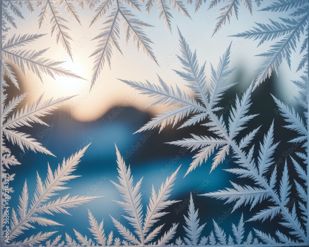 Obraz premium Frosty sunrise through winter window