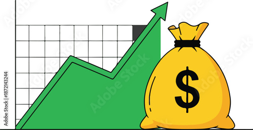 Money Bag with Dollar Sign and Graph.