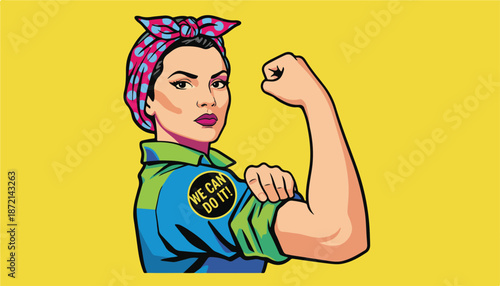 Rosie the Riveter Cartoon Character Flexing Arm.