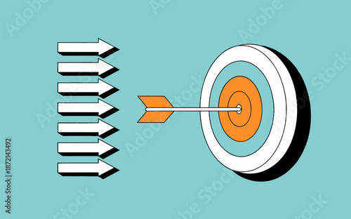 Arrows hitting bullseye target on a blue background