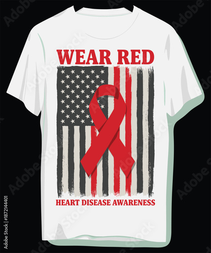 Heart disease awareness t-shirt with American flag design