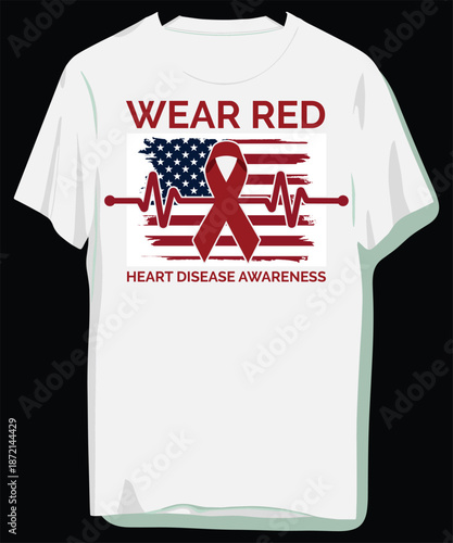 Heart disease awareness t-shirt with American flag design