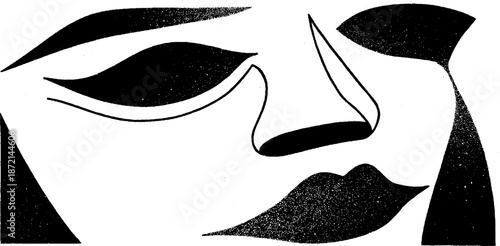 Abstract monochrome face illustration with bold black lines and minimalist design