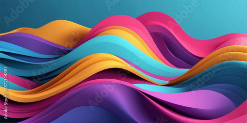 Abstract colorful wave background featuring vibrant rainbow curves and fluid motion lines in a stylish vector illustration template for a modern business banner or artistic wallpaper backdrop