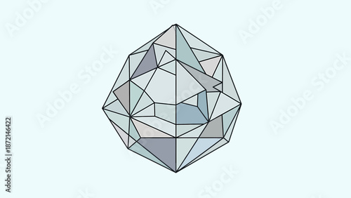 Abstract Geometric Shape with Intricate Facets and Lines.