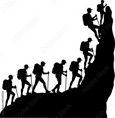 Adventurous Mountain Trekkers & Hiking Silhouette Journey